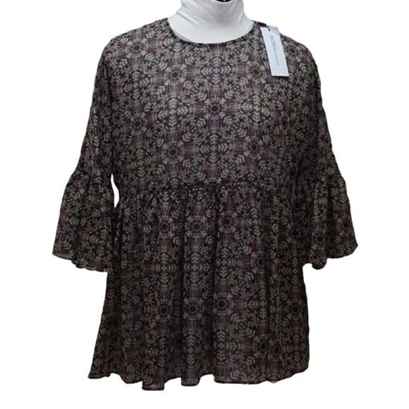 BCBG BOHO Poet top with ruffle sleeve blouse pink green xs - Picture 3 of 10